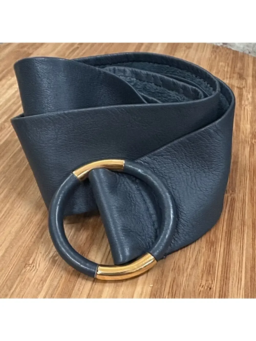 Rayman Ridless Vintage L gray soft Leather Belt with Gold and gray Buckle